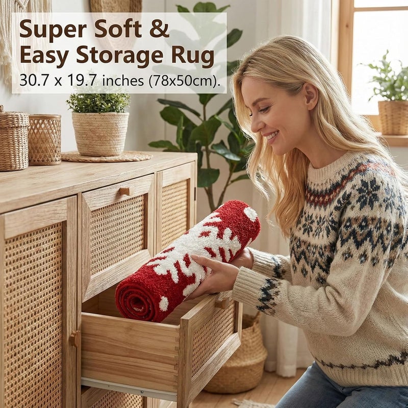 REFGY Christmas Bathroom Rug Set,Snowflake Bathroom Mat,Extra Soft Absorbent,Winter Themed Xmas Plush Bathroom Floor Rug for Holiday Décor - Image 3